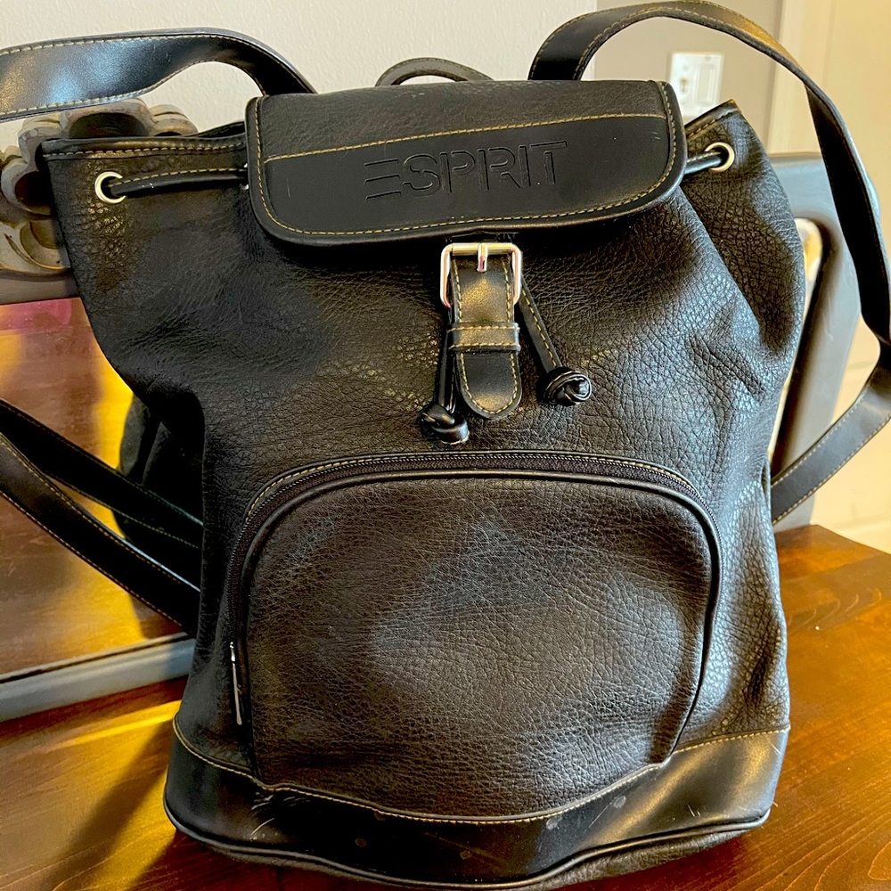Esprit Black Pebble Leather Backpack